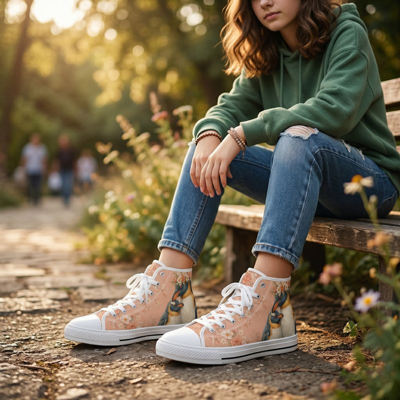 High-top canvas shoes with penguin motif