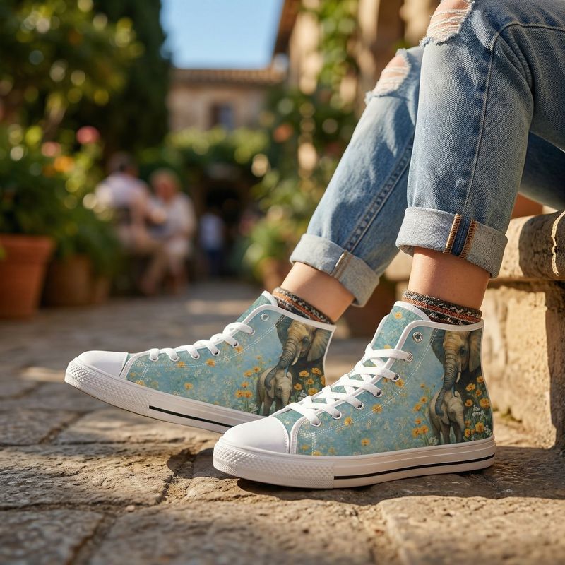 High-top canvas shoes with elephant motif