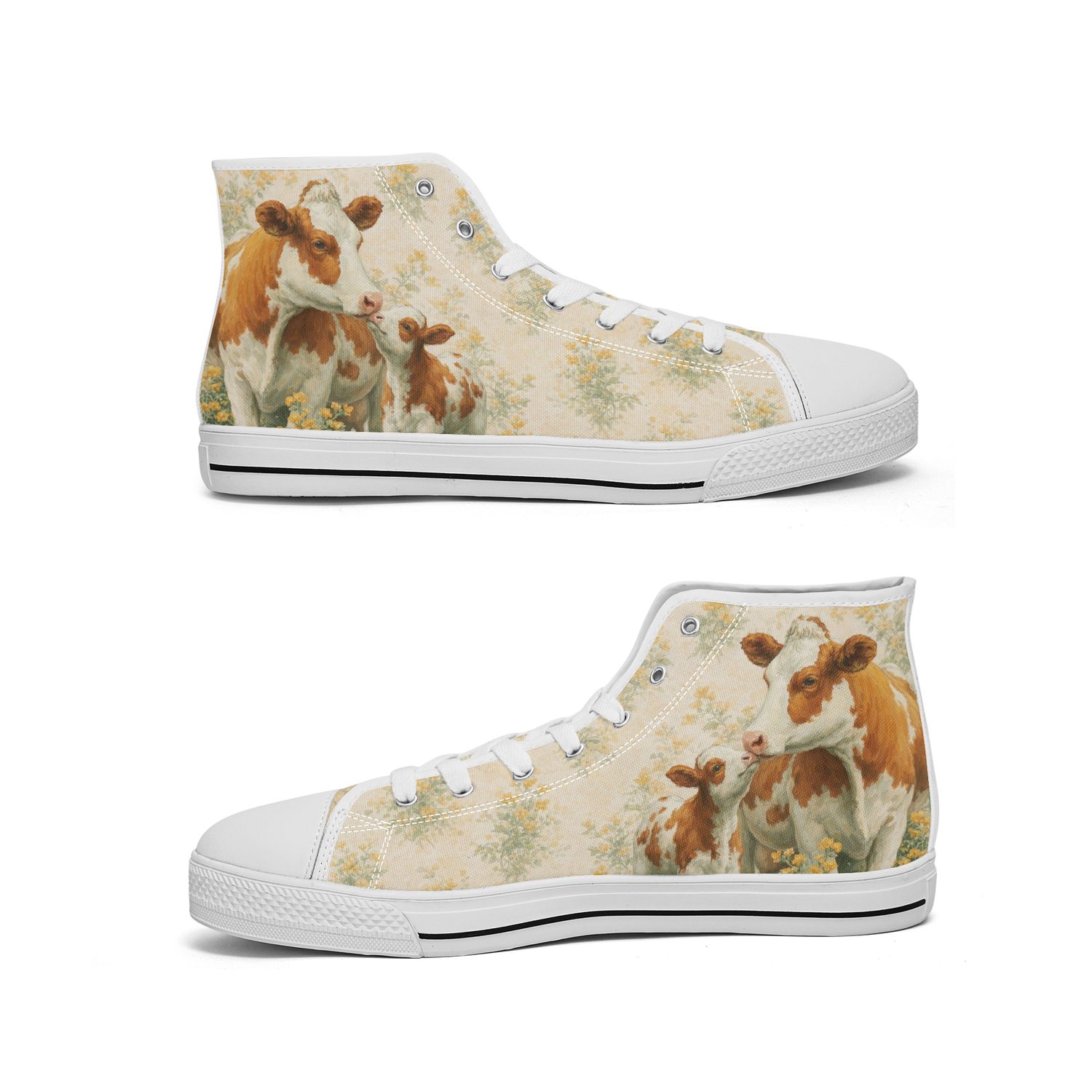 High-top canvas shoes with cow motif