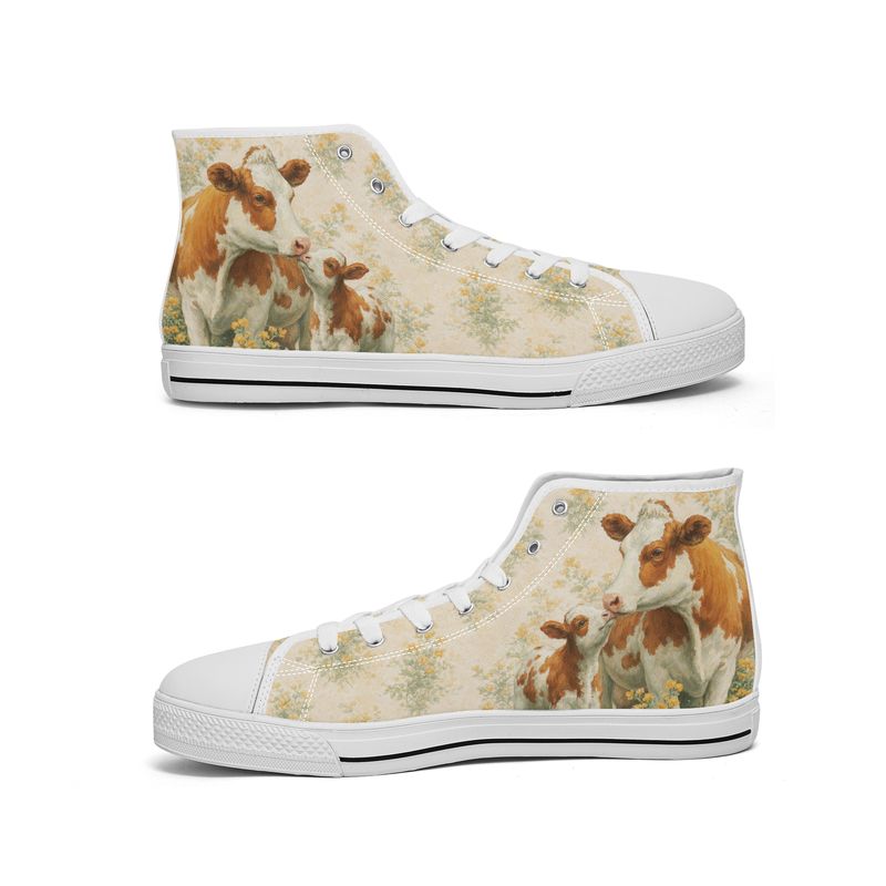 High-top canvas shoes with cow motif