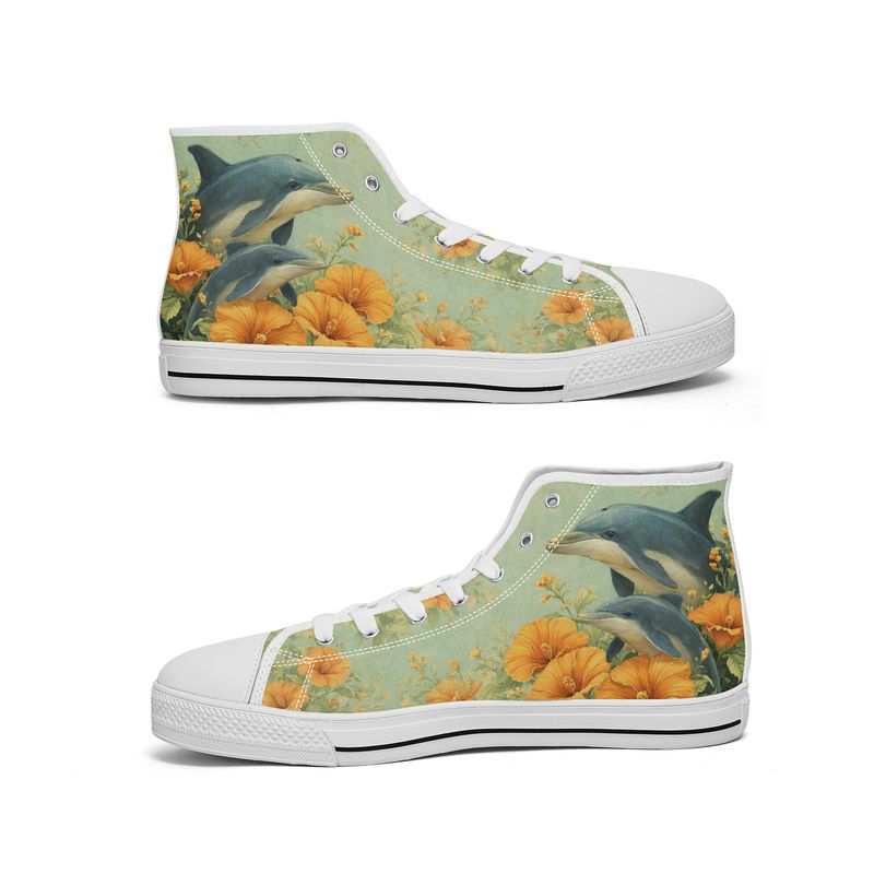Green high-top canvas shoes with dolphin design