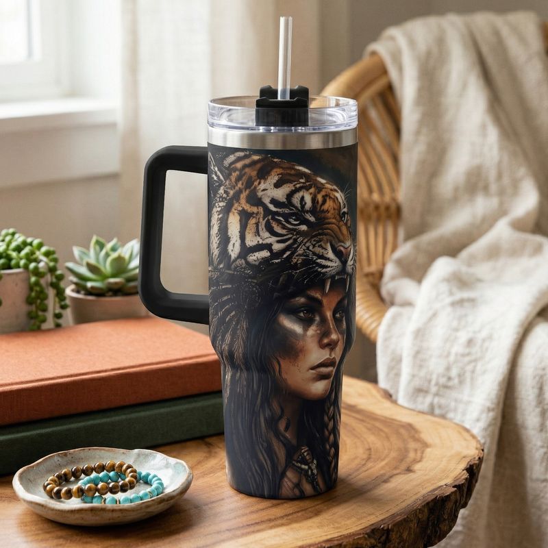 Tumbler with handle - ToGo - Powerful warrior tiger design
