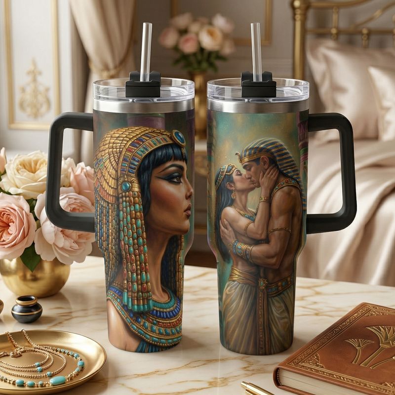 Tumbler with handle - ToGo - Romantic Cleopatra couple design
