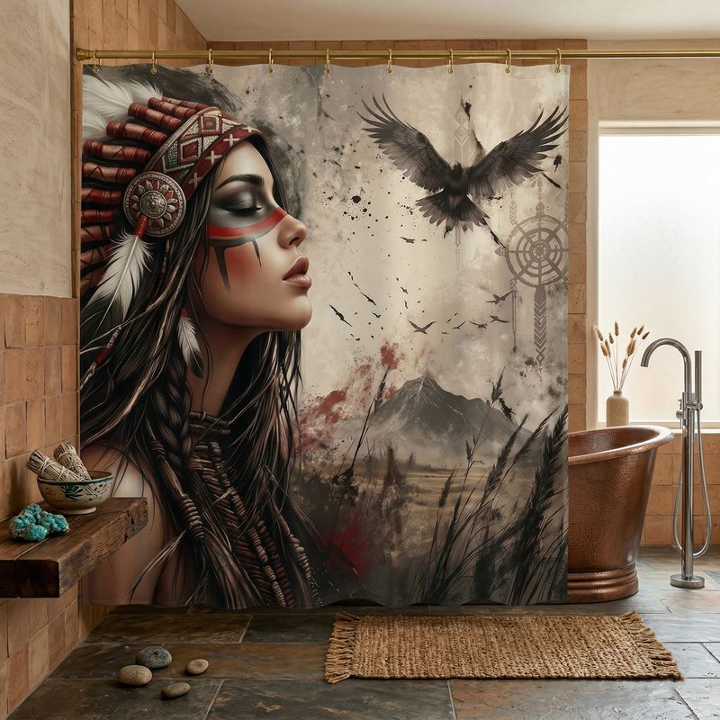 Indian motif shower curtain in boho &amp; ethnic design