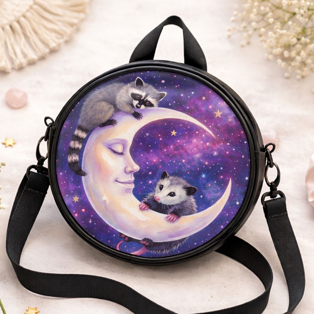 Raccoon and opossum motif all-round bag