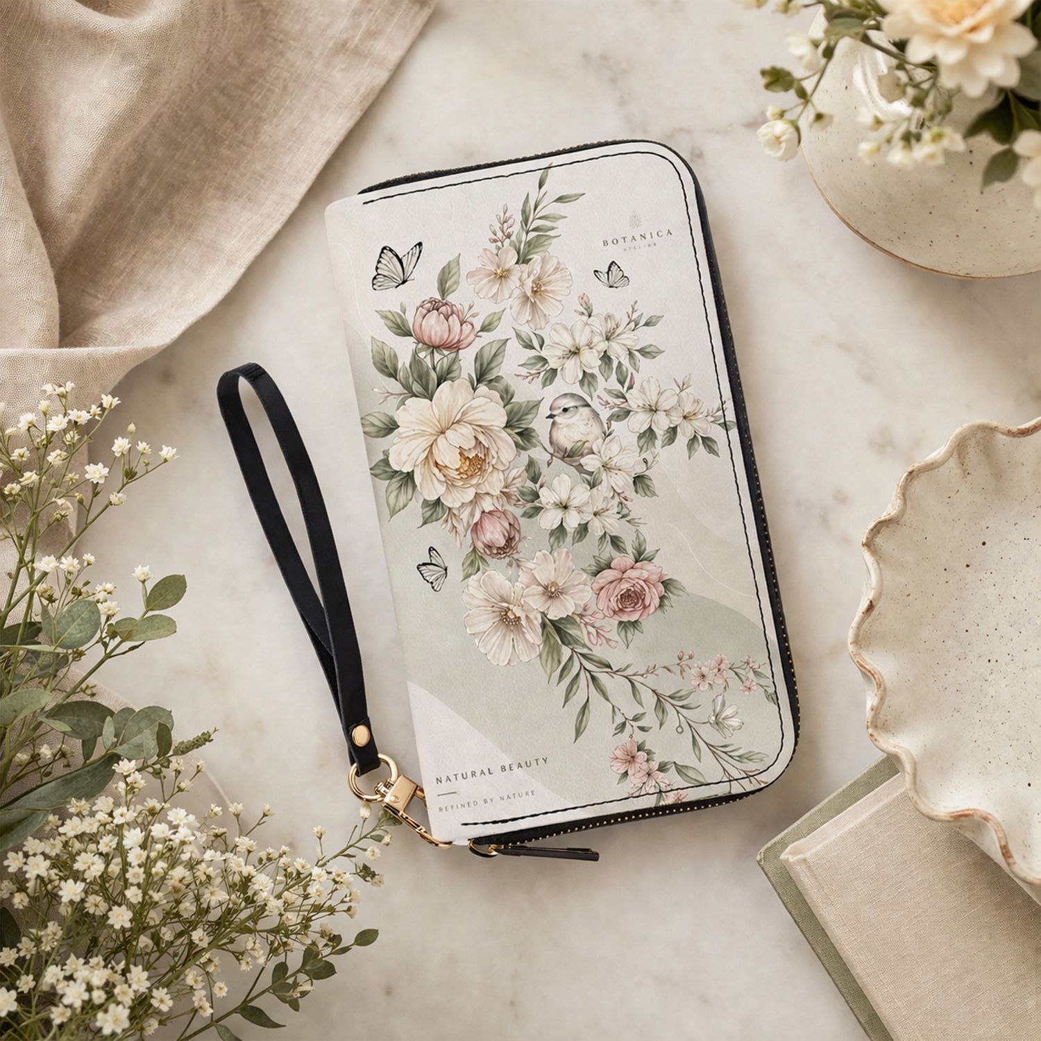 Portemonnee met bloemenprint, vintage bloemenprint