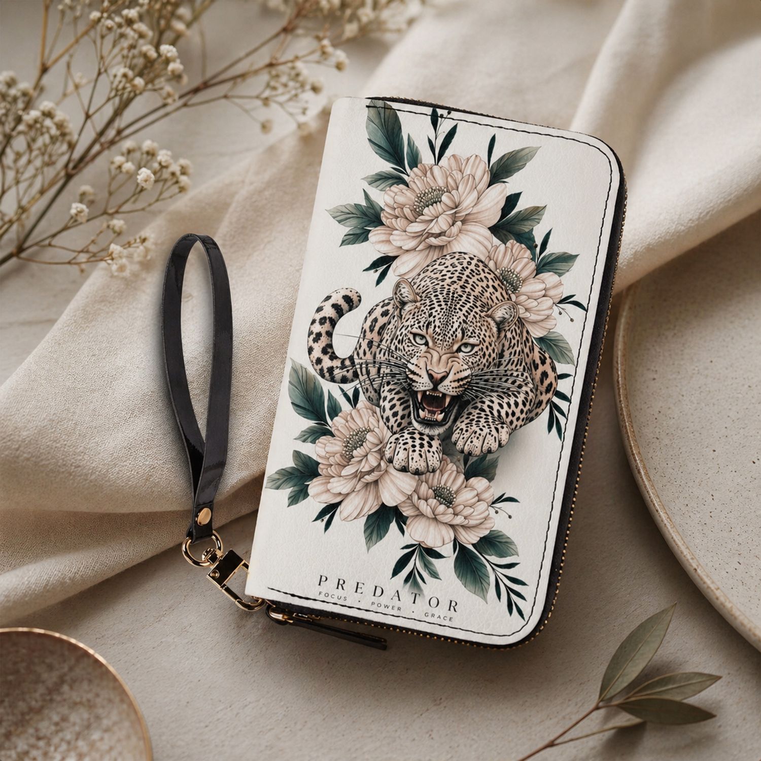 Leopard Wallet Floral White