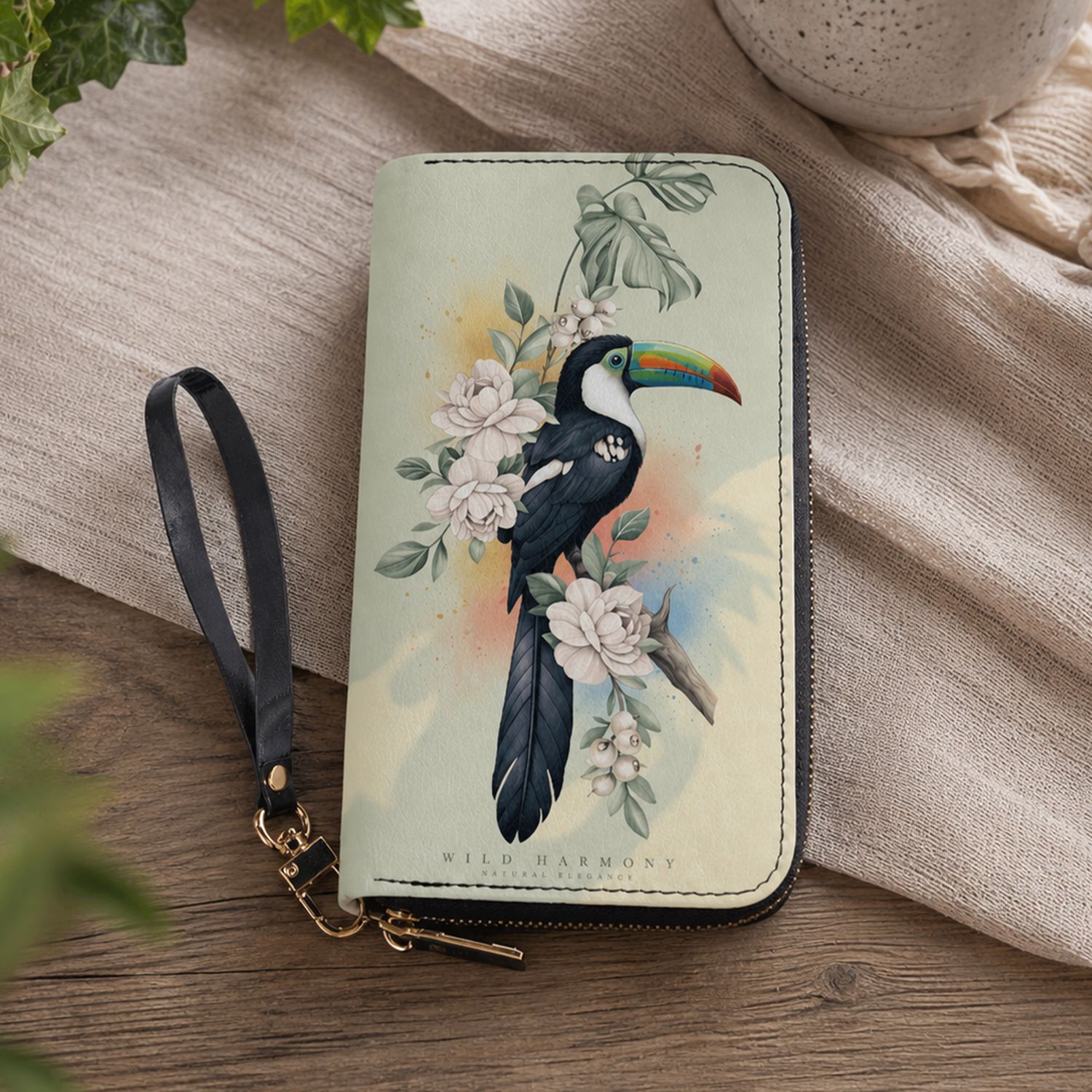 Toucan Wallet Floral Watercolor Women's
