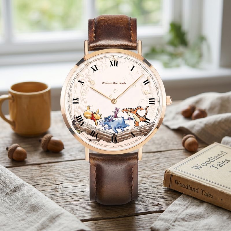 Winnie Pooh Leder-Armbanduhr „Baumstamm-Abenteuer“ Rosegold