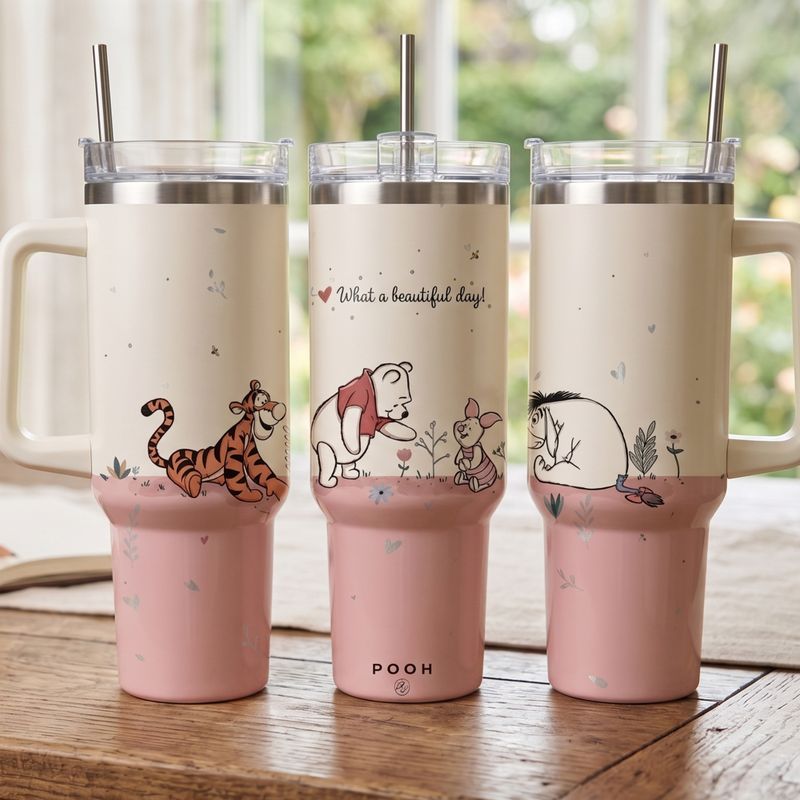 Winnie the Pooh Insulated Tumbler with Straw – Tigger, Piglet &amp; Eeyore Design