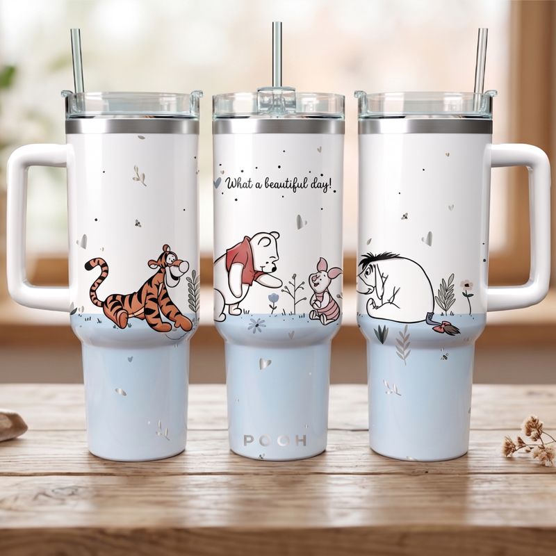 Winnie the Pooh Insulated Tumbler with Straw – Tigger, Piglet &amp; Eeyore Design
