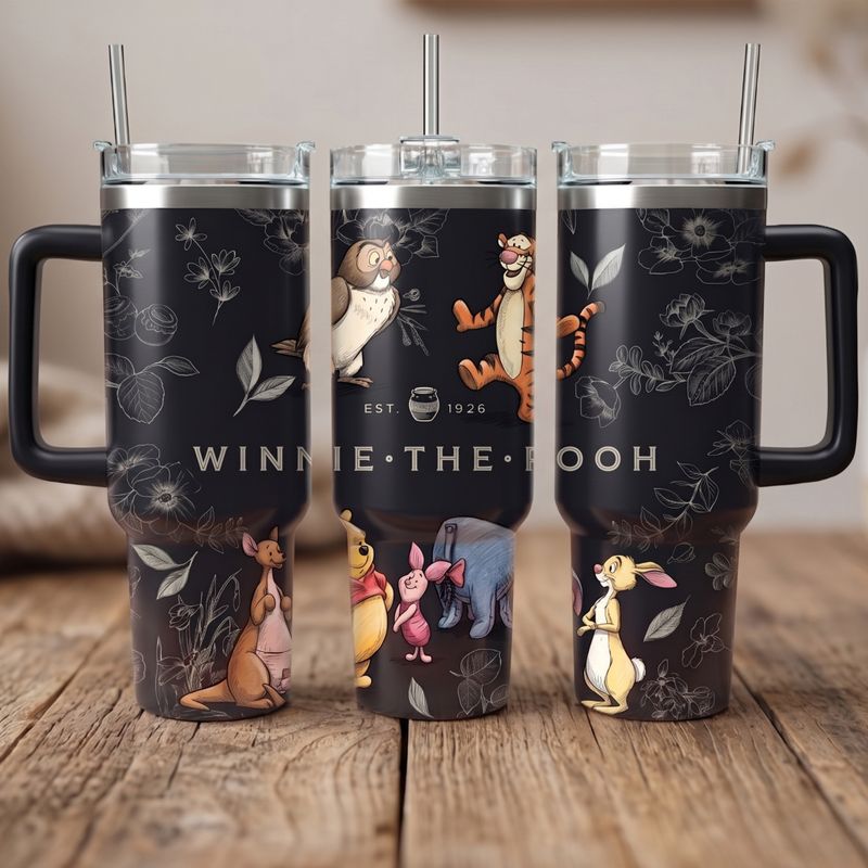 Winnie the Pooh Black Stainless Steel Thermal Mug