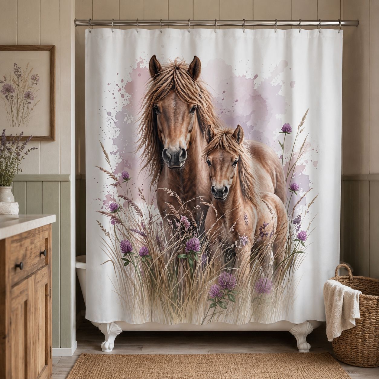 Horse Shower Curtain with Foal