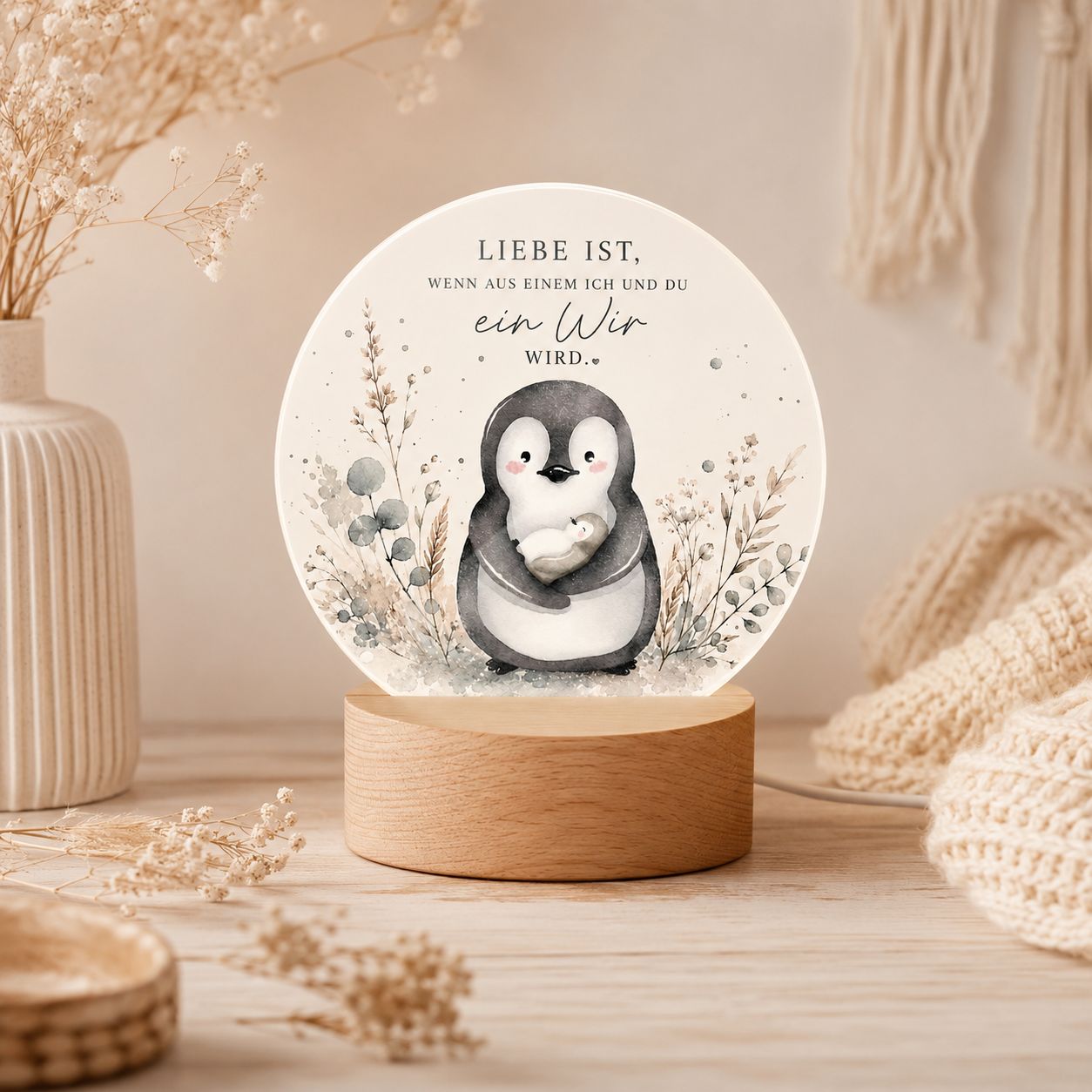 Penguin LED Night Light with Saying – Loving Ceiling Lamp for Children's Rooms and Nurseries