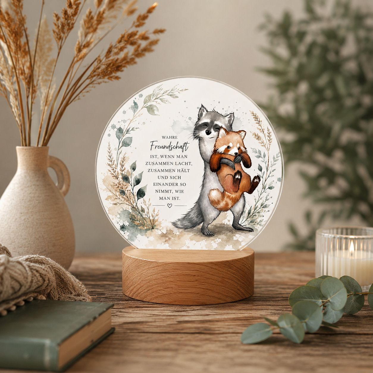 Raccoon LED Night Light – Friendship Lamp with a Loving Message