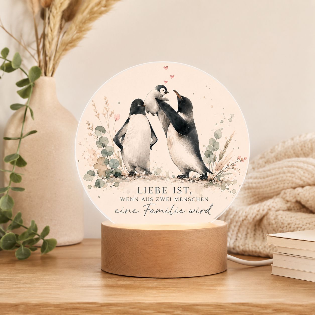 LED Penguin Family Night Light – Charming Family Lamp with a Quote