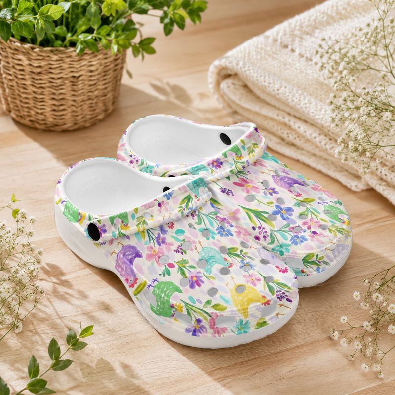 Platform Clogs – Flowers &amp; Chickens – Colorful Summer Slip-On Shoes