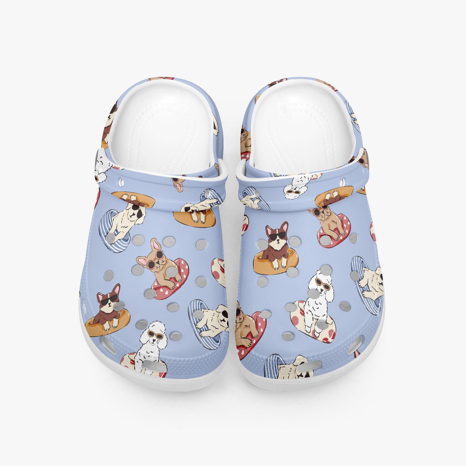 Platform Clogs with Dog Motif – Blue Summer Slip-On Shoes