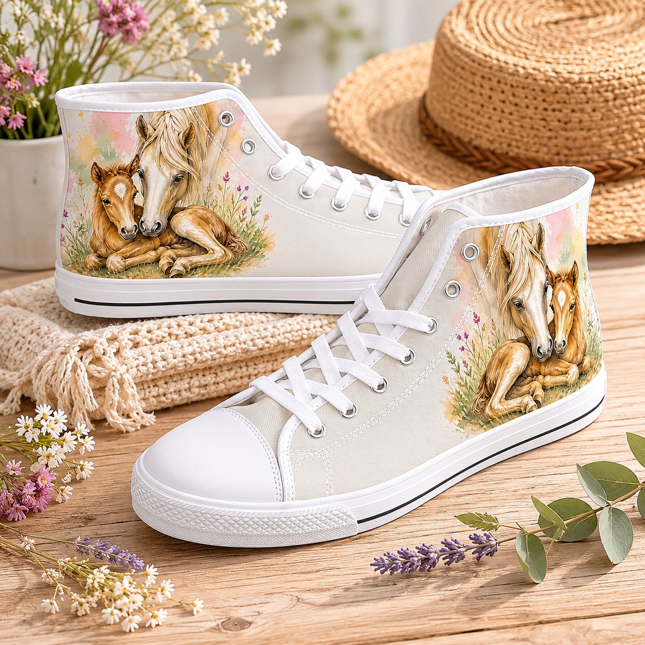 Horse High-Top Sneakers – Cute Horse Canvas Shoes