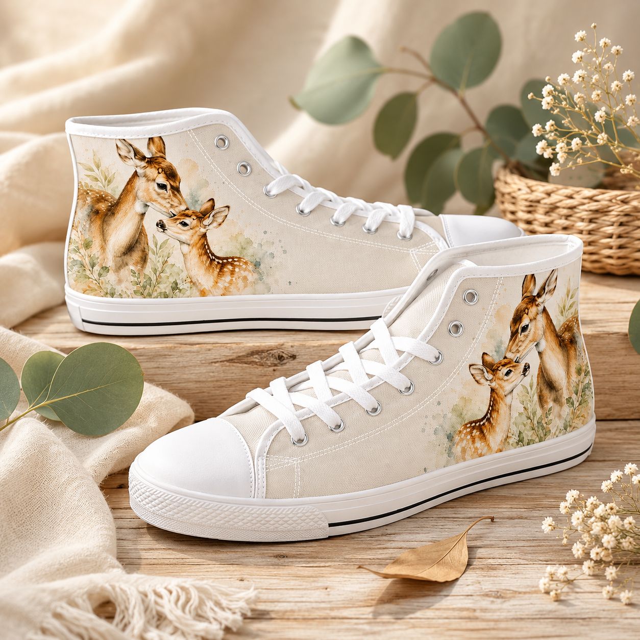 Fawn High-Top Sneakers – Cute Forest Animal Canvas Shoes