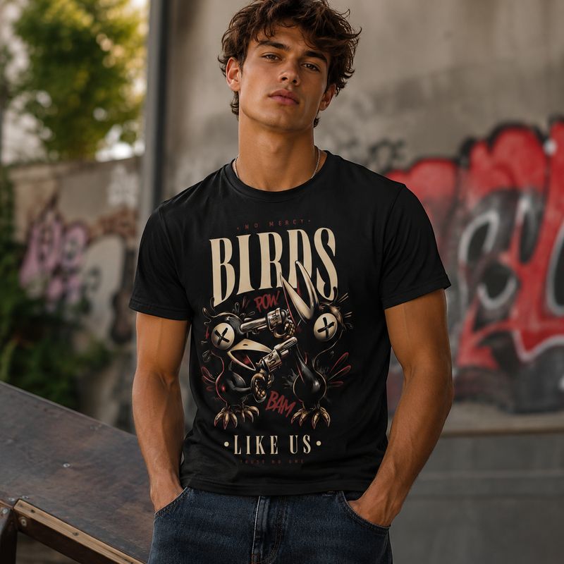 Birds Like Us T-Shirt – Dark Crow Cartoon Shirt | Streetwear Rebel design