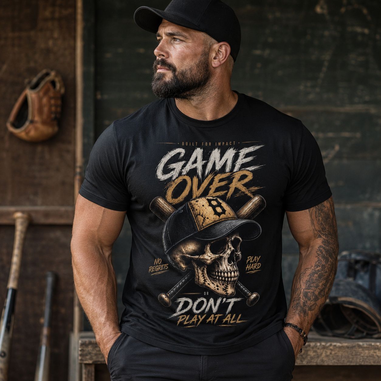 Game Over Baseball T-Shirt – Skull Baseball Shirt | Gamer &amp; Sports Vintage Design