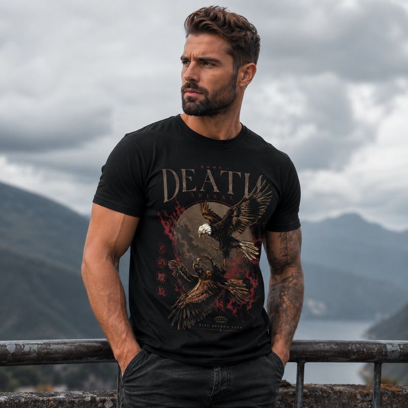 Death Spiral T-Shirt – Eagle Fight Gothic Shirt | Dark Fantasy &amp; Raven Style