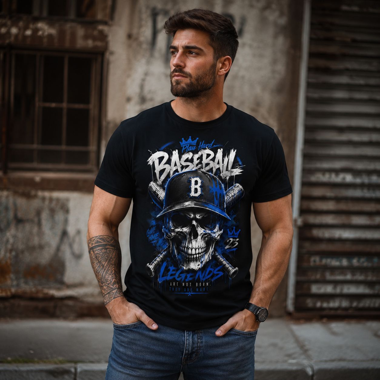 Baseball Legends Skull T-Shirt – Baseball Skull Shirt for True Champions