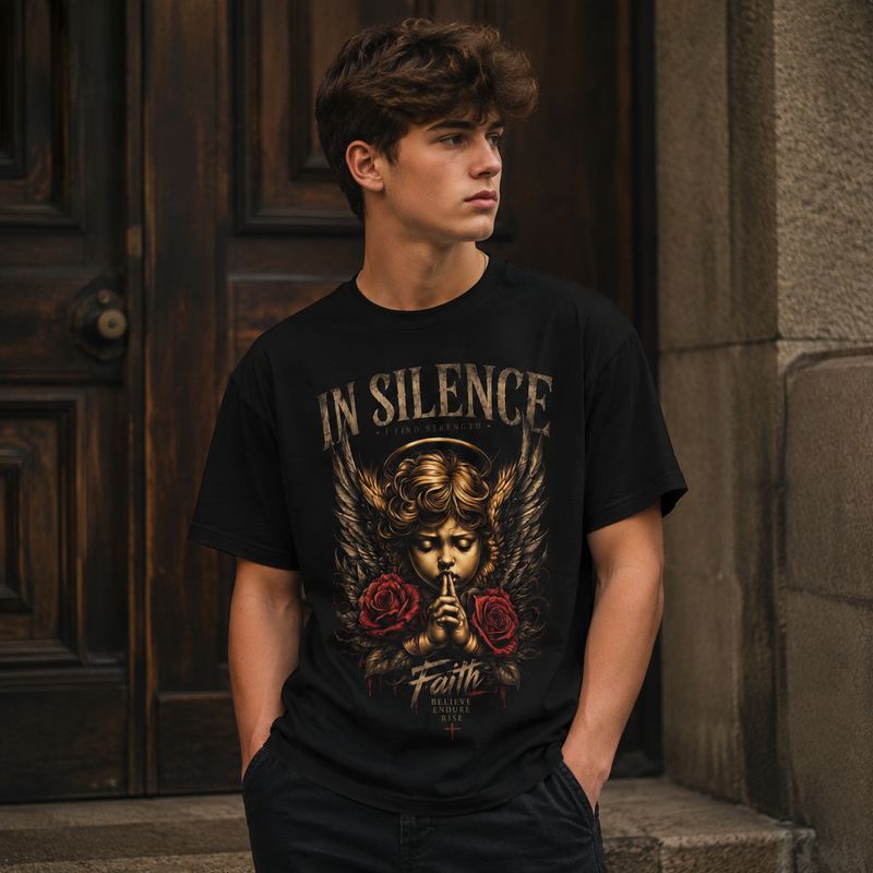In Silence Faith T-Shirt – Angel Shirt with Roses, Faith &amp; Inner Strength