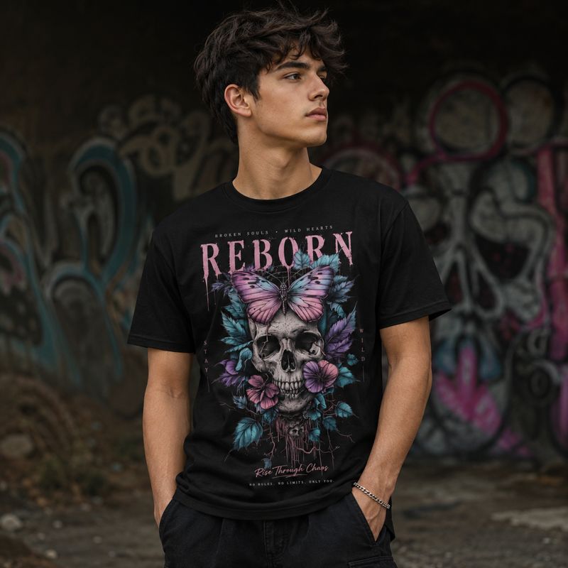 Reborn Skull Butterfly T-Shirt – Gothic Butterfly Skull Shirt for Rebels