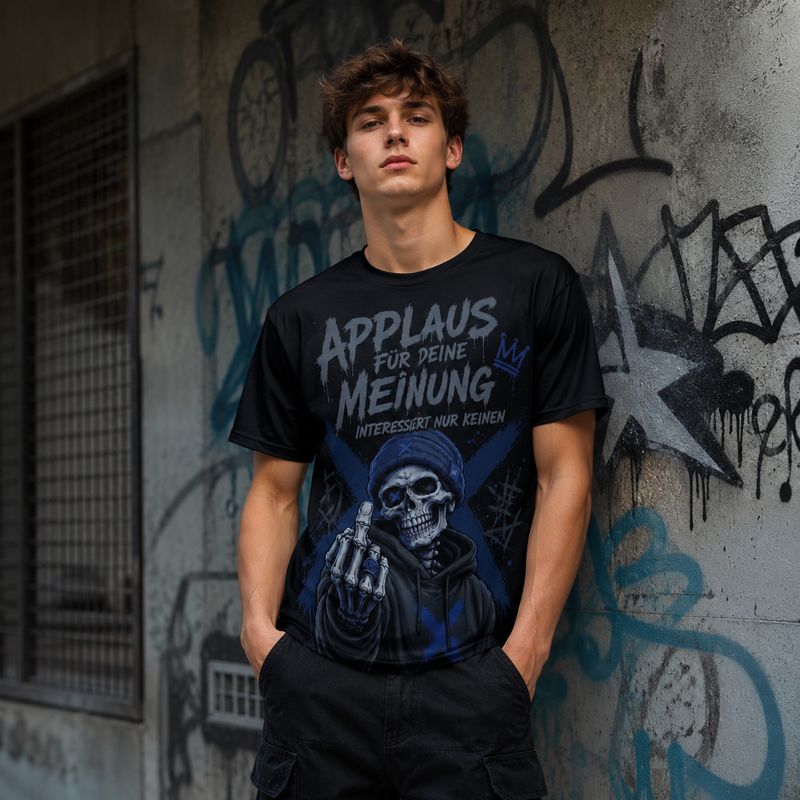 "Applause for Your Opinion – Nobody Cares" T-Shirt – Sarcastic Skull Statement Shirt