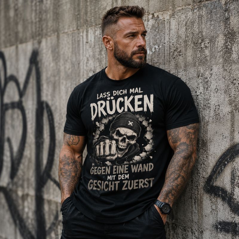 Get Pushed Face-First Against a Wall – Funny Sarcastic Skull T-Shirt