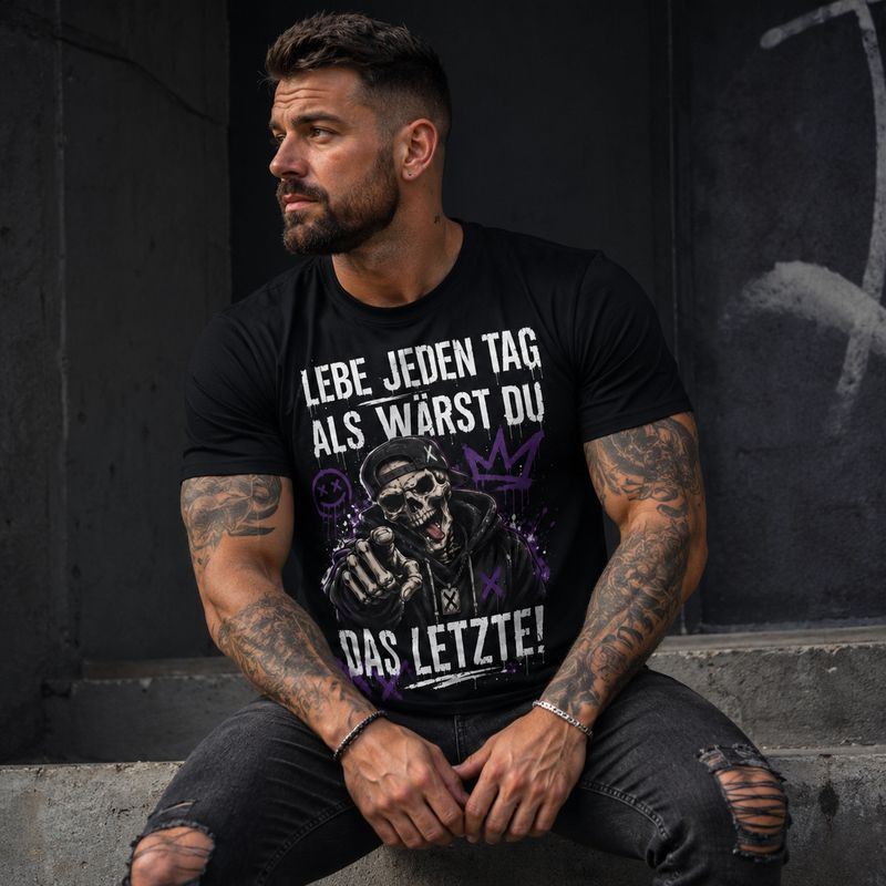 Live Every Day Like It’s Your Last! – Funny Skull Statement T-Shirt with Dark Humor