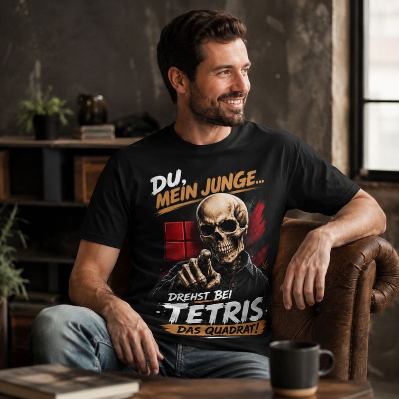 You, my boy… you rotate the square in Tetris! – Funny gamer T-shirt with a skull design