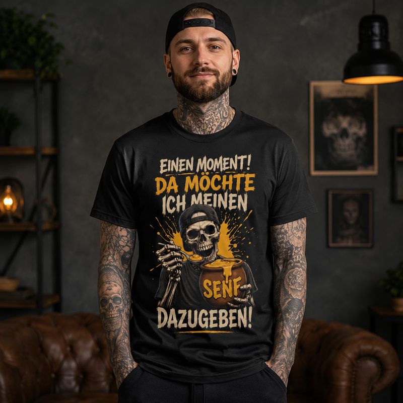 Hold on a moment! I’d like to put my two cents in! – Funny slogan T-shirt with a skull