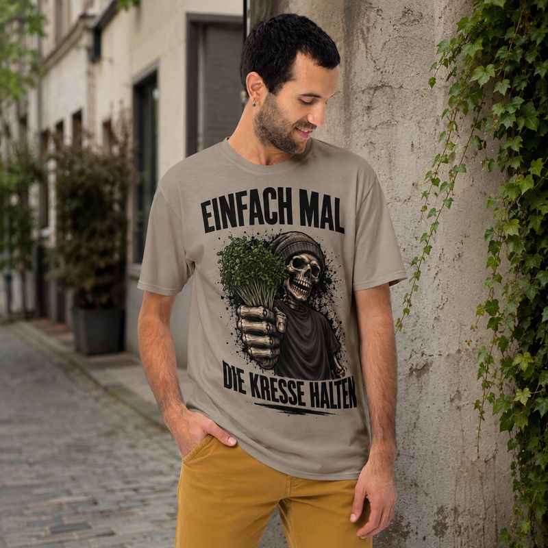 Just Hold Your Cress – Funny Sarcasm T-Shirt with Skull &amp; Cress Design