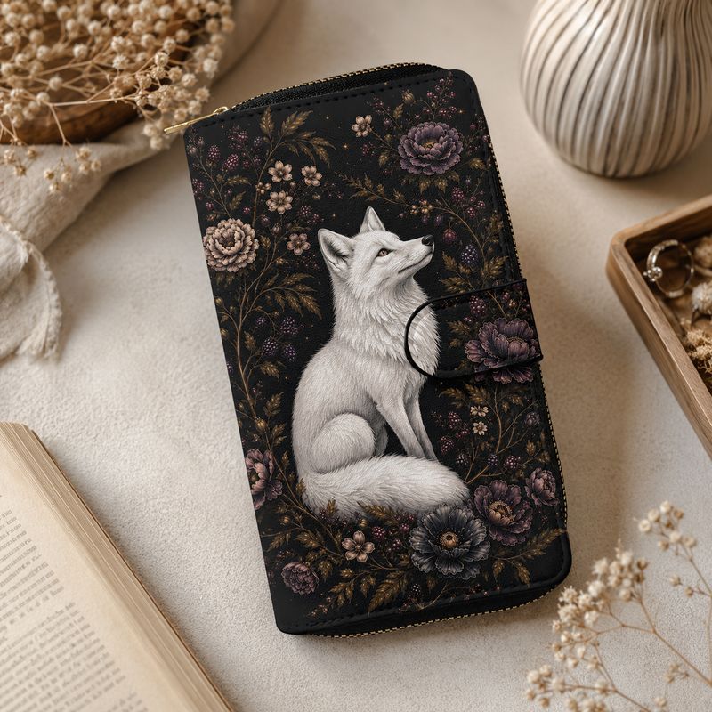 Large Fox Wallet for Women – Dark Cottagecore Design