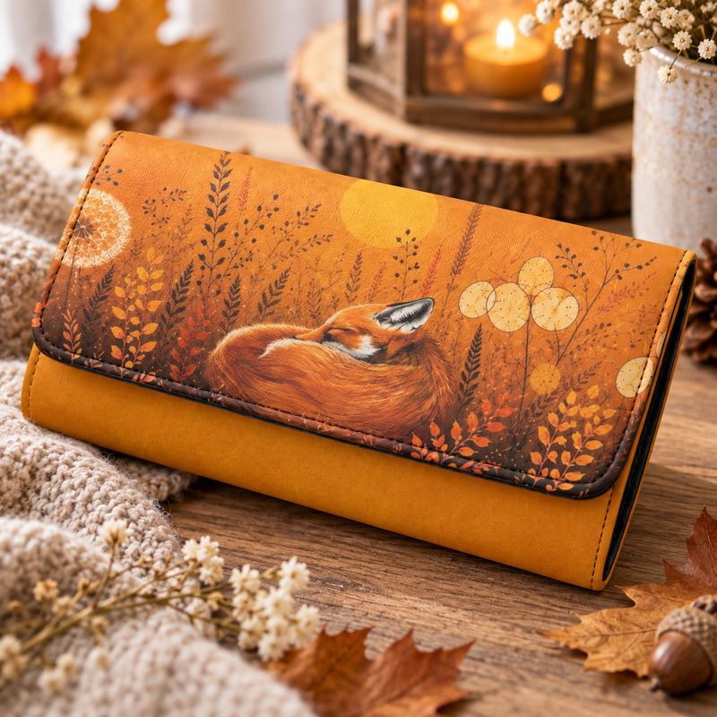Women's Orange Fox Wallet – Large Faux Leather Wallet