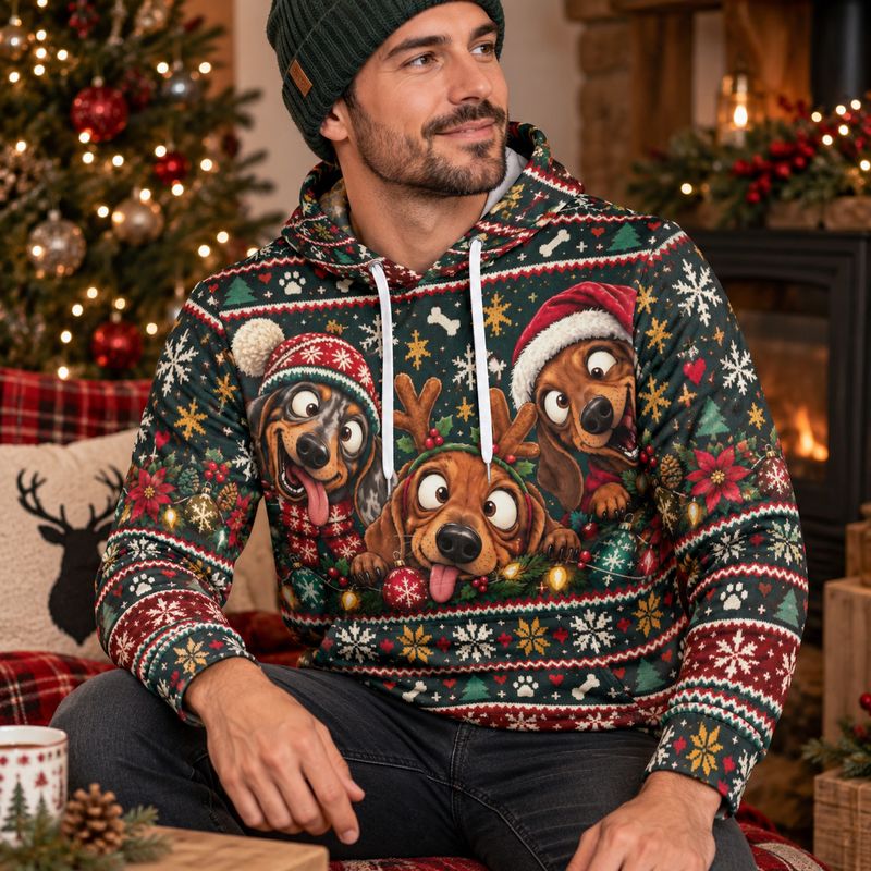 Unisex Dachshund Ugly Christmas Hoodie – Funny Christmas Sweatshirt for Men &amp; Women
