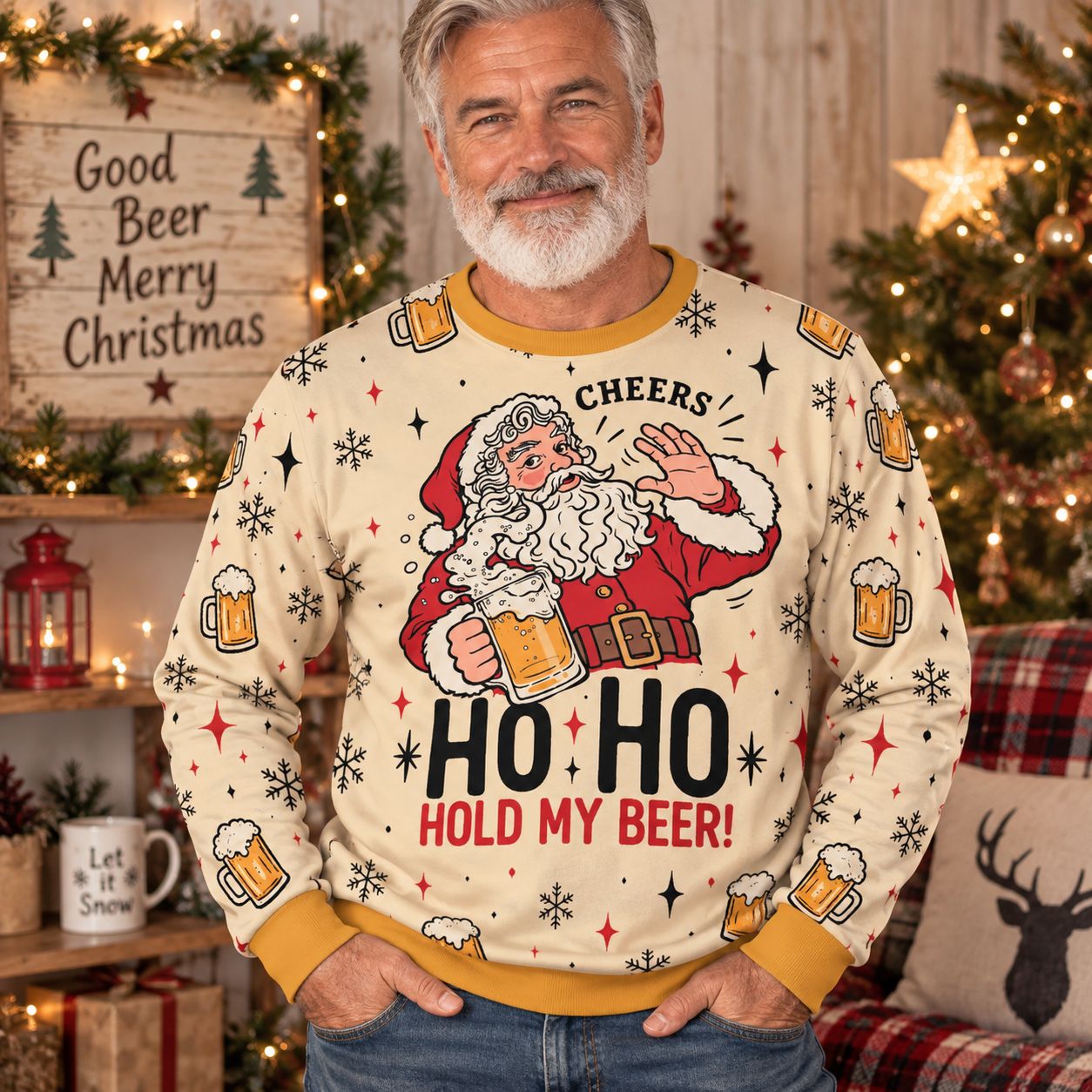 Men's Beer Santa Christmas Sweater – Funny Ugly Christmas Sweater