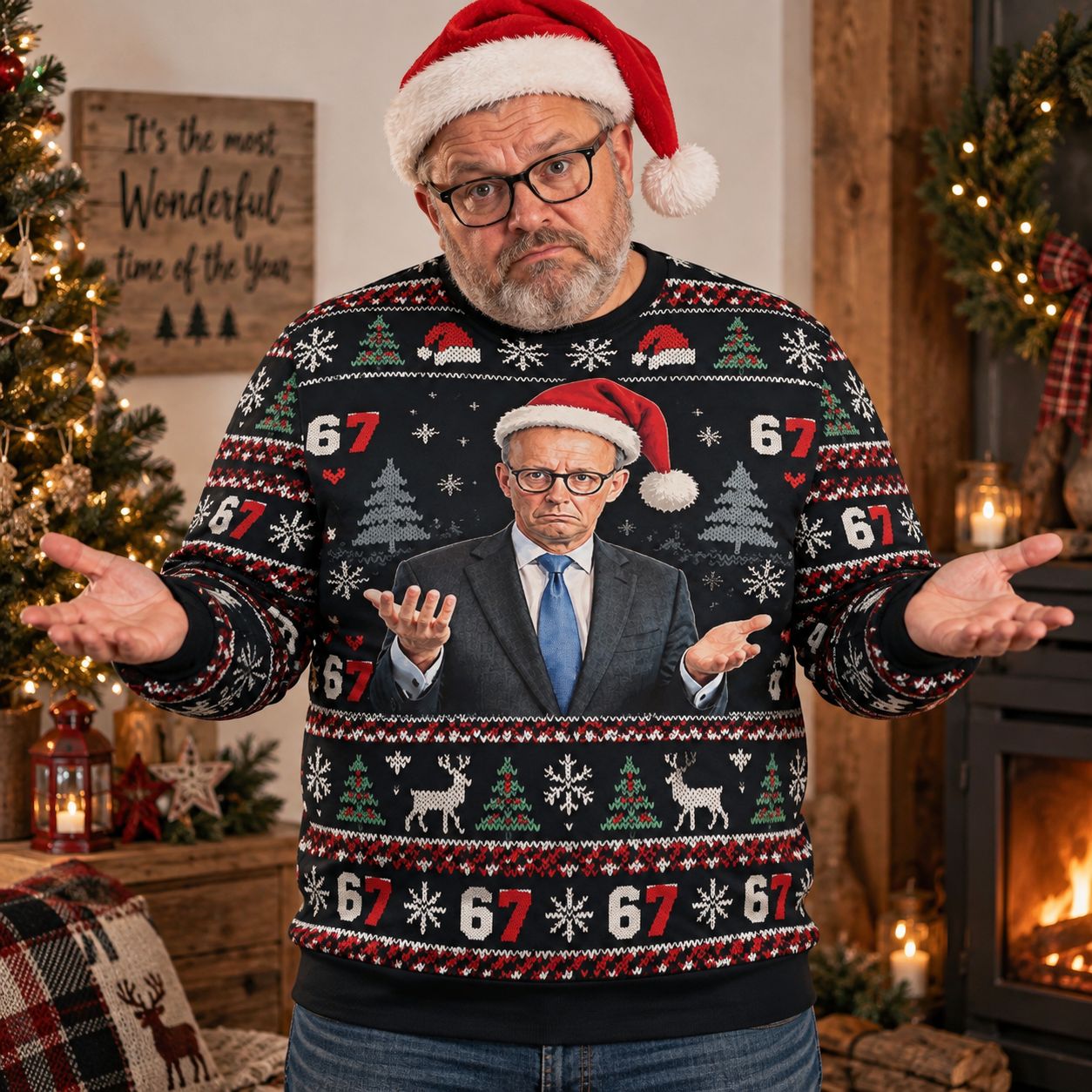Meme 6 7 Friedrich Merz Christmas Sweater Unisex – Funny Political Ugly Christmas Sweater