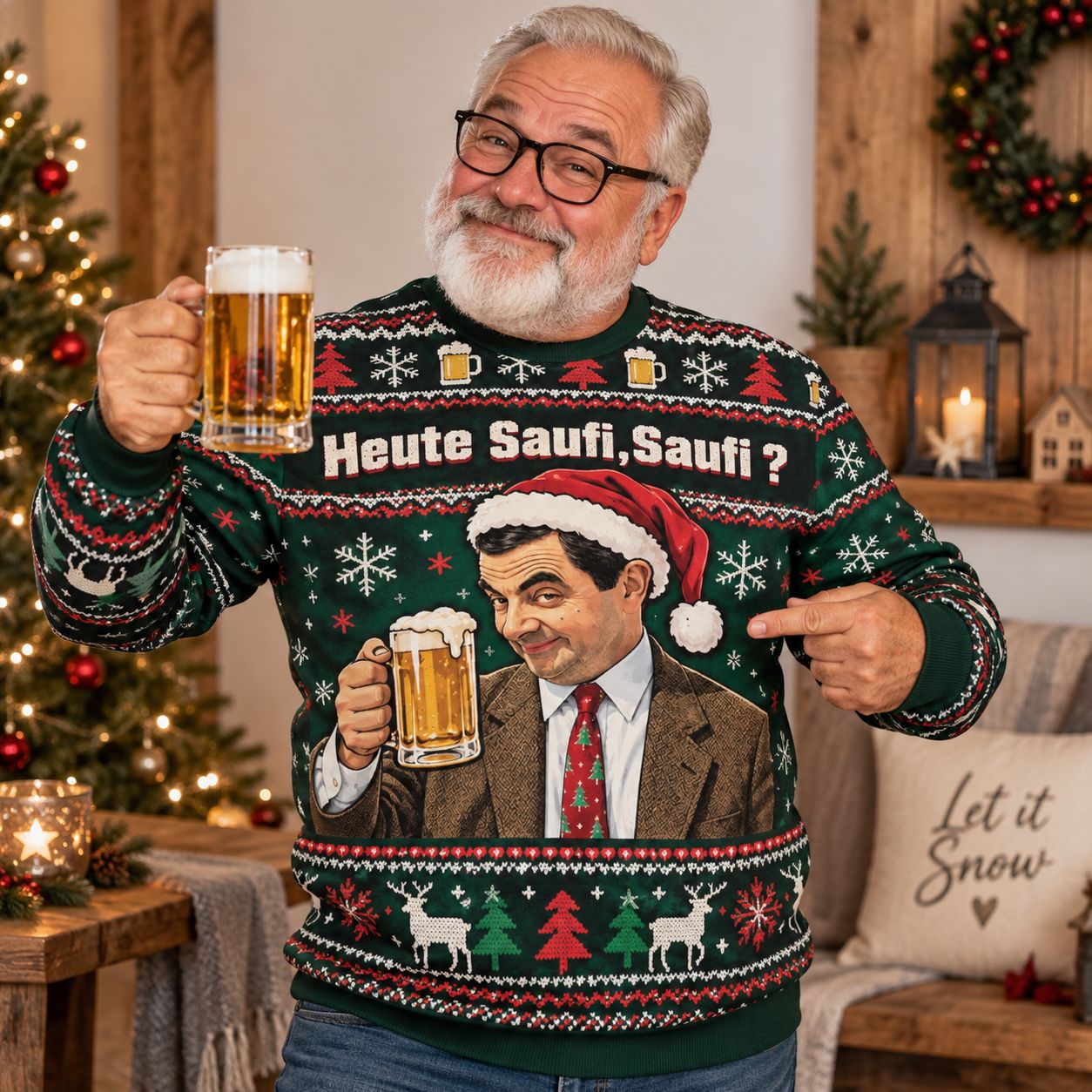 Mr. Bean Christmas Sweater Meme (Unisex) – "Time to Booze" Ugly Christmas Sweater