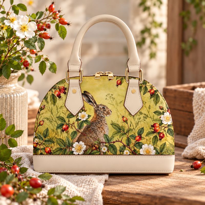 Small women's crossbody bag with rabbit &amp; rosehips