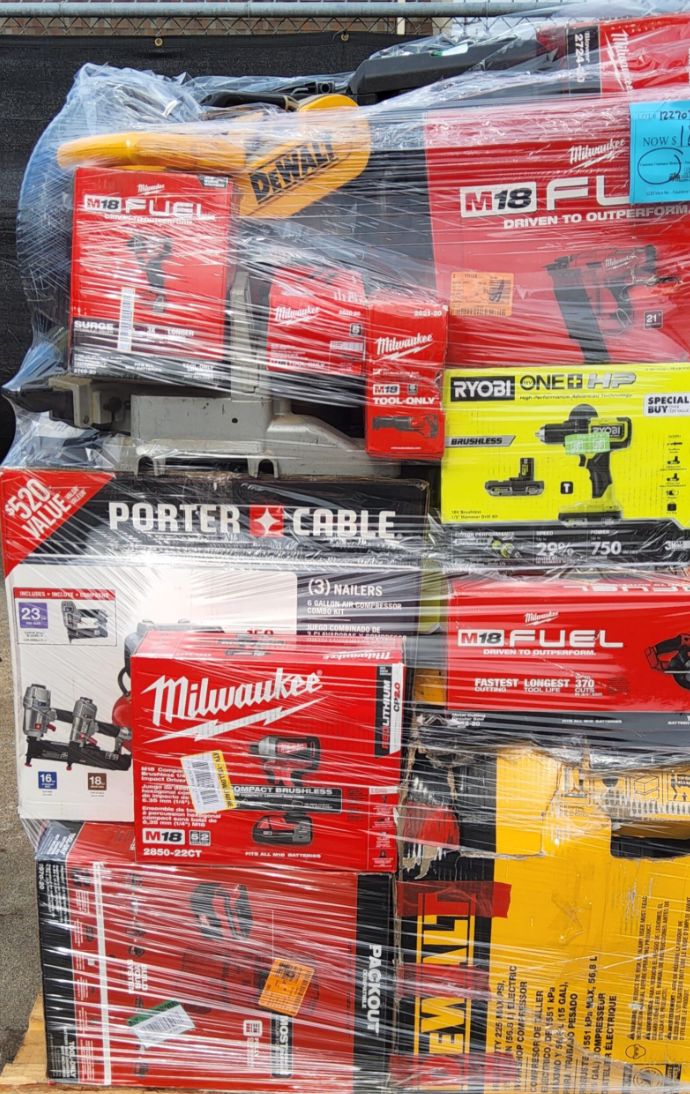 Mixed Power Tool Pallet – 50 New Items Milwaukee • DeWalt • Ryobi • Porter-Cable