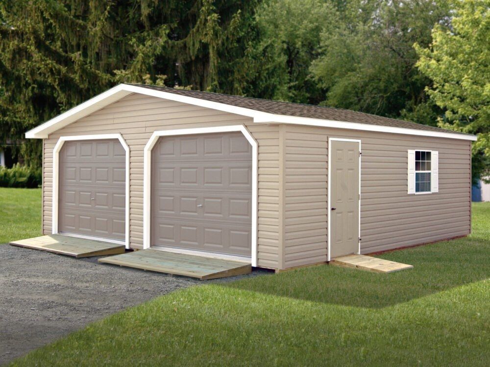 Representative photo: 24 × 24 two-car prefab garage