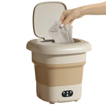 Portable 9L Mini Washer with Dehydration Drying - Foldable, Ideal for Socks and Underwear, EU Plug, Khaki Color