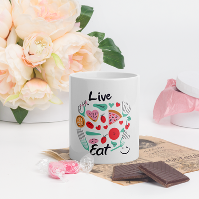 LIVE, EAT WHITE MUG