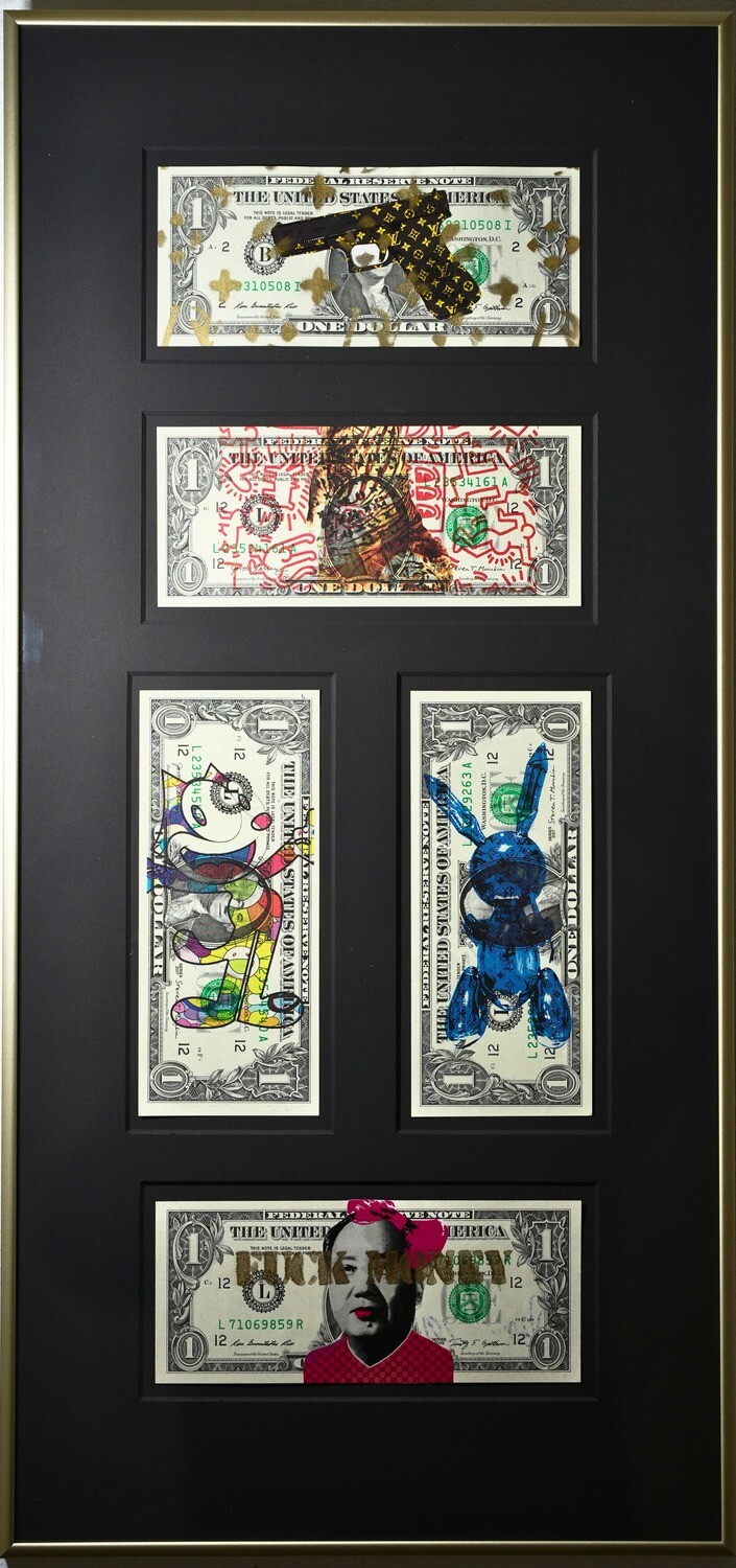 DEATH NYC | 5 Framed Dollar bills | Street/pop-art