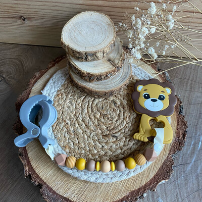 Pince attache jouet de dentition + jouet de dentition modèle « Lion »