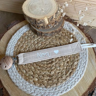 Attache-tétine en tissu personnalisée couleur « Beige »